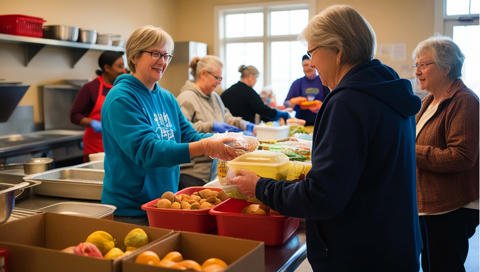 women volunteering at a food bank